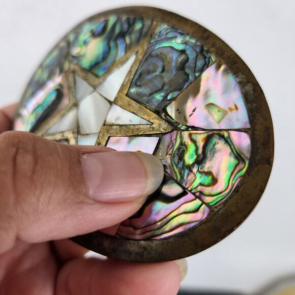 VTG Abalone Inlay Star Belt Buckle Western Celestial Distrayed *chipped main image 4